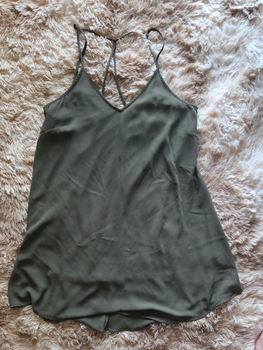 Lush Olive Green V-Neck Strappy Slip Dress